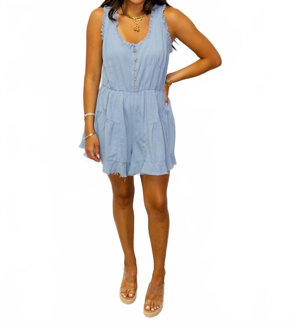 NEW SEW IN LOVE tie back flowy romper in denim - Picture 3 of 5